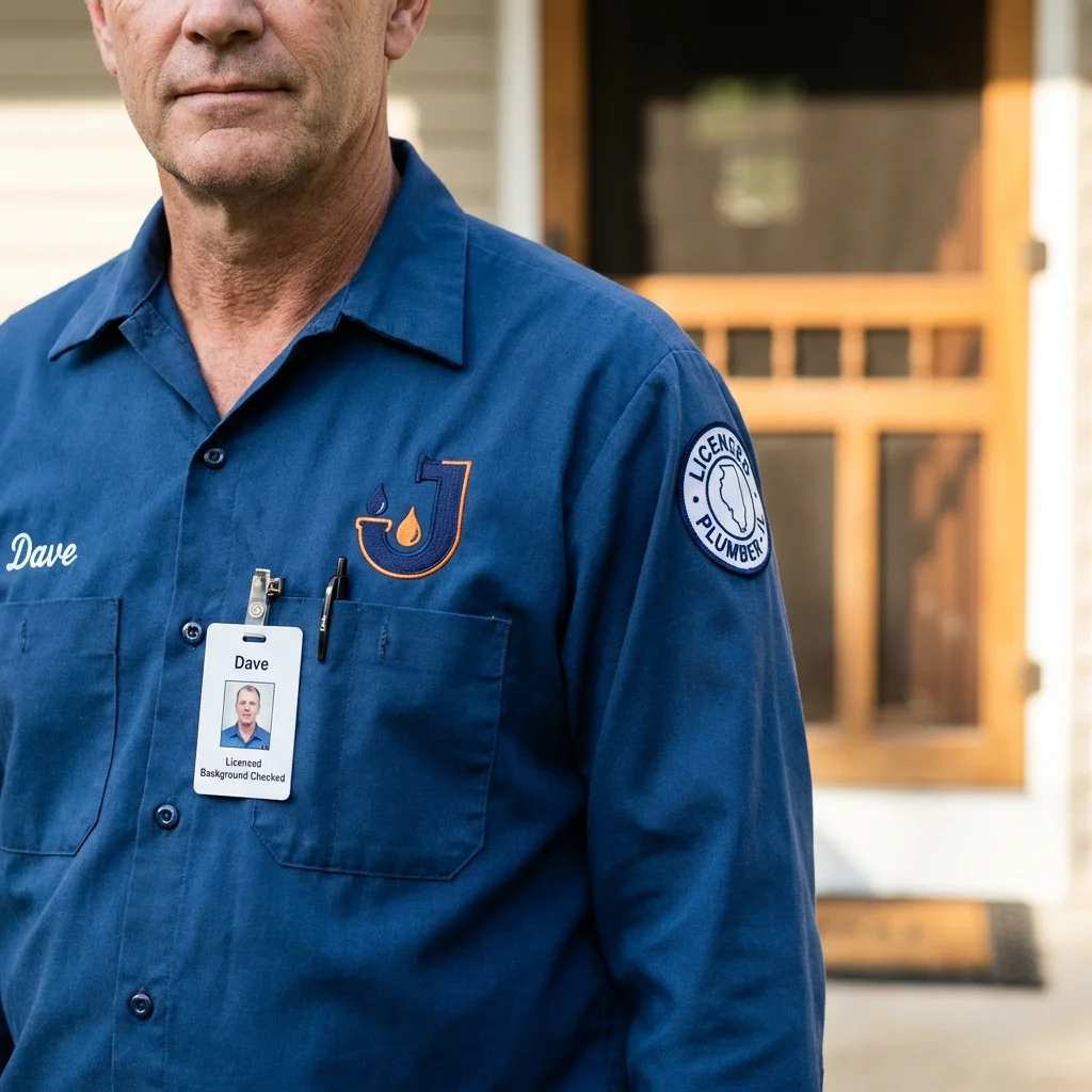 Licensed plumber showing ID badge in Warsaw, KY