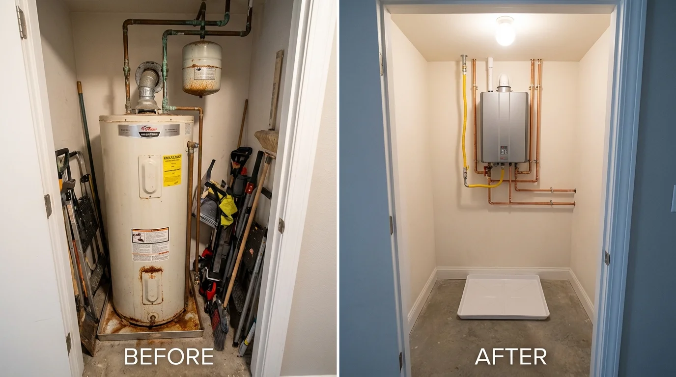 Tank water heater versus wall-mounted tankless unit comparison for Warsaw, KY homeowners